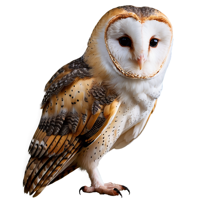 an owl is standing on a white surface