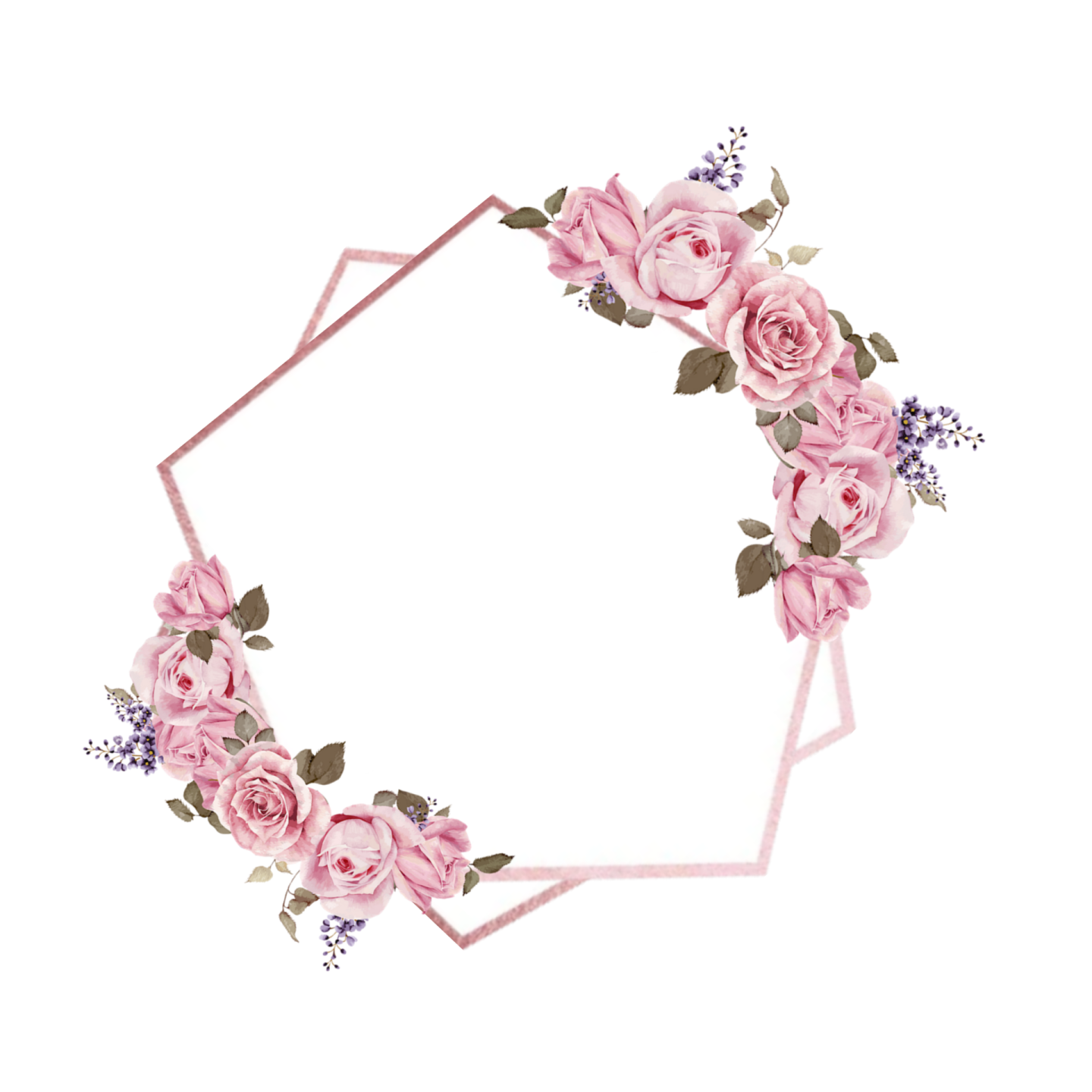a floral frame with pink roses and leaves