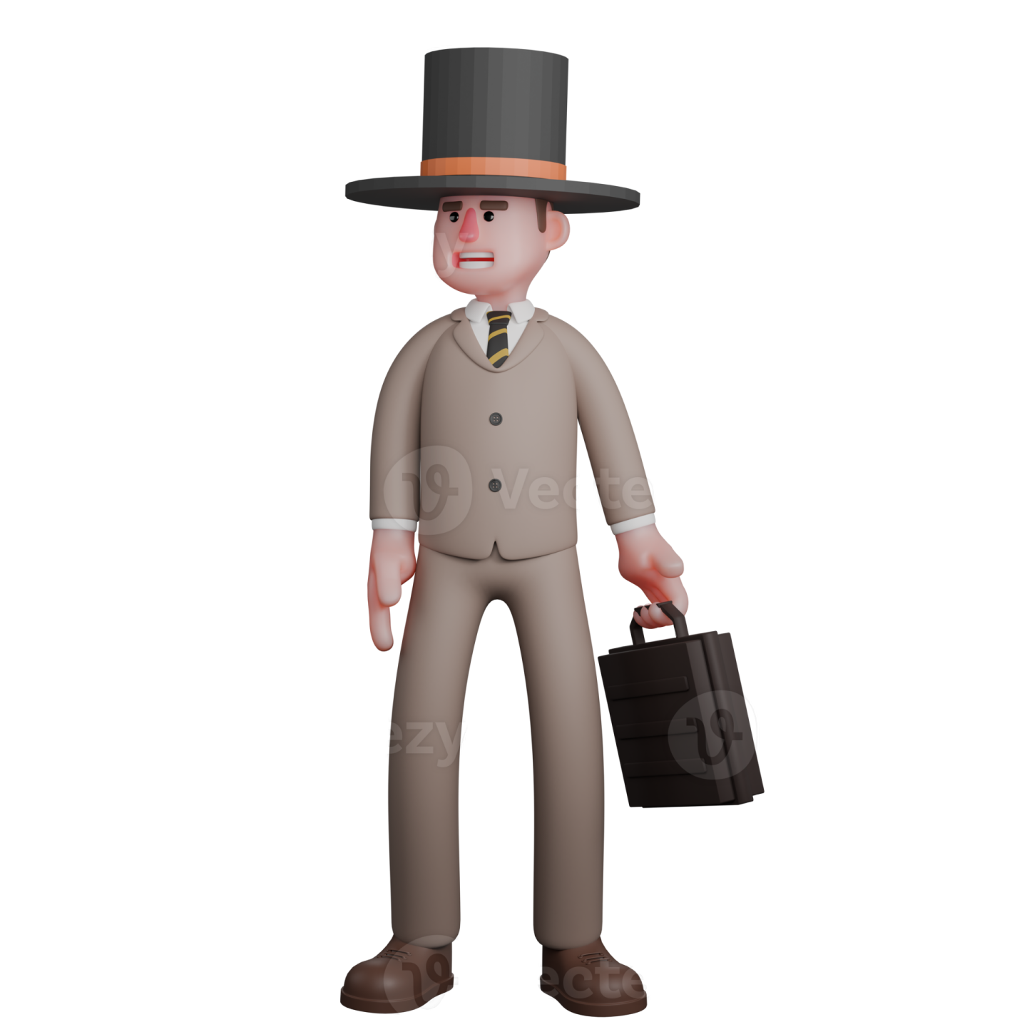 a man in a suit and hat with a briefcase