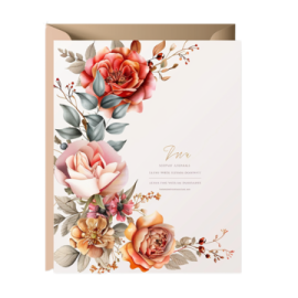 wedding invitation card with flowers and leaves