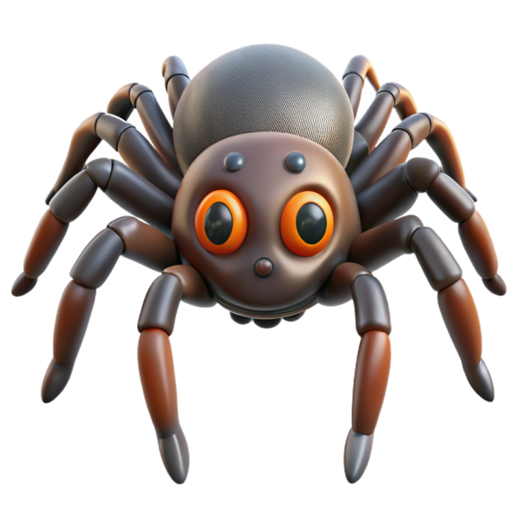 a cartoon spider with orange eyes