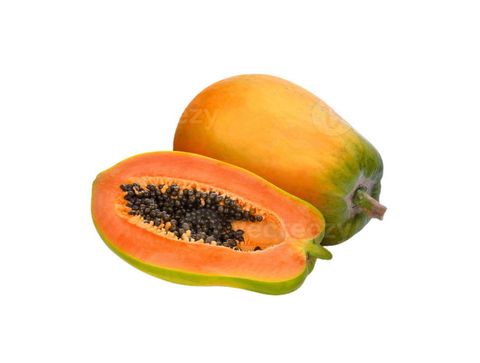 two papas cut in half on a white background