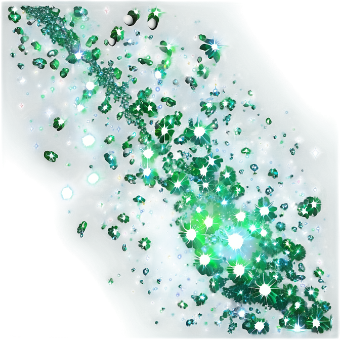 a white background with lots of green crystals