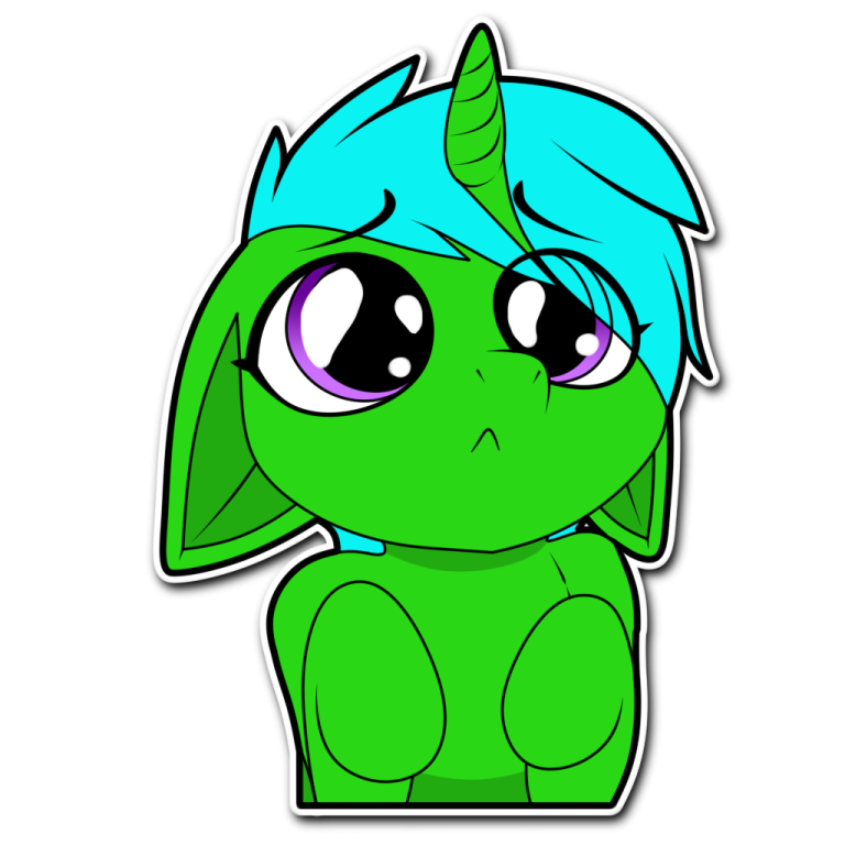 a green pony with blue hair and big eyes