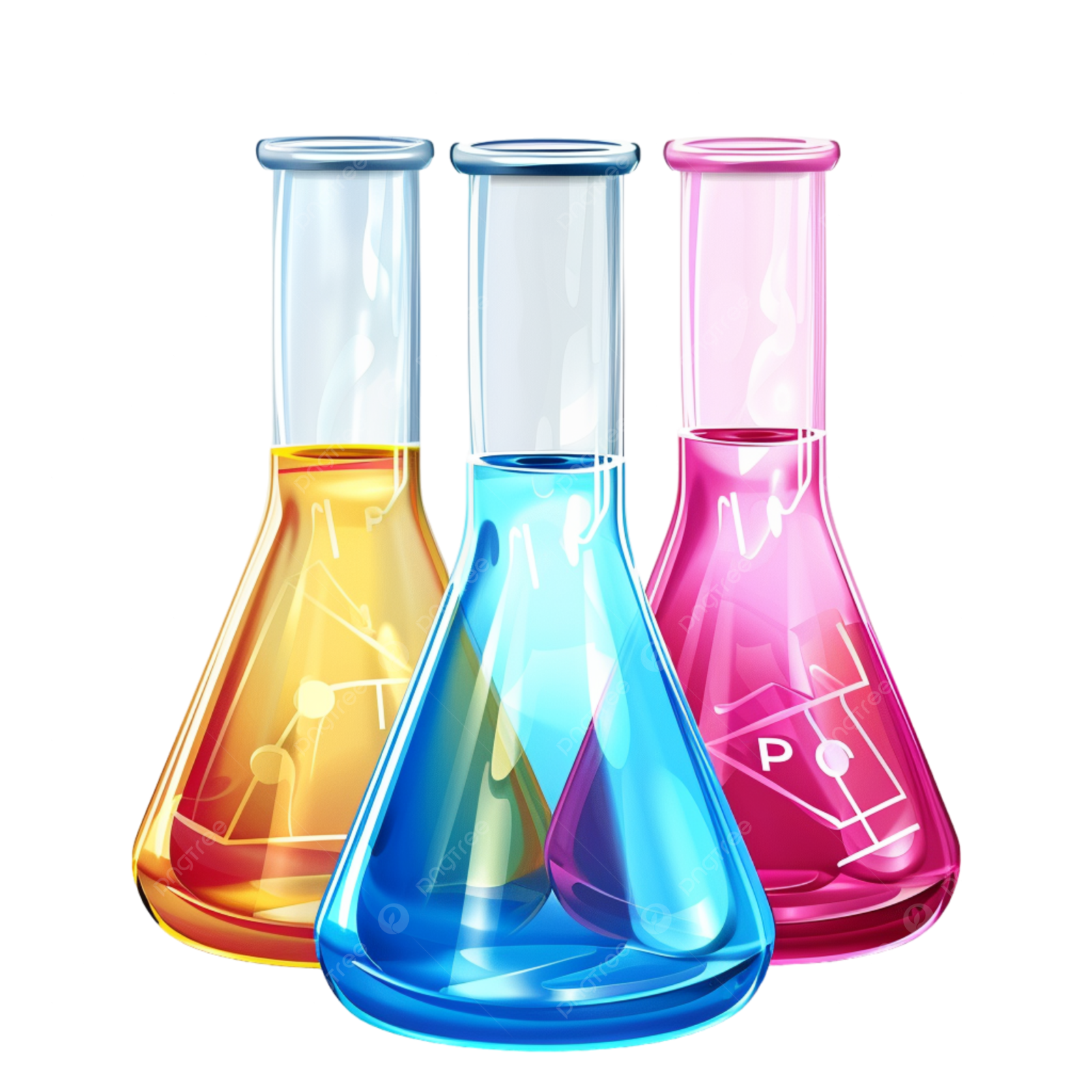 three test tubes filled with colorful liquids