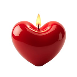 a red heart shaped candle on a white background