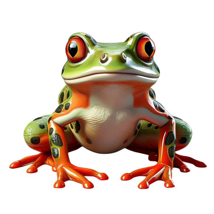 a frog sitting on top of a white surface