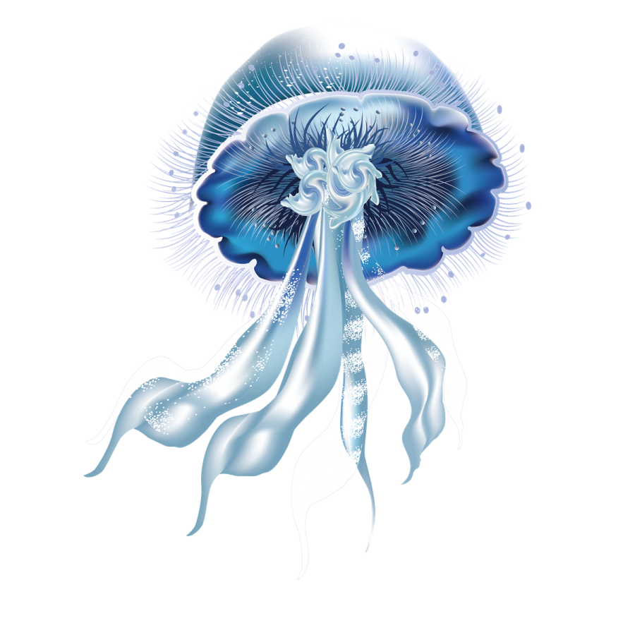 an illustration of a blue and white mushroom