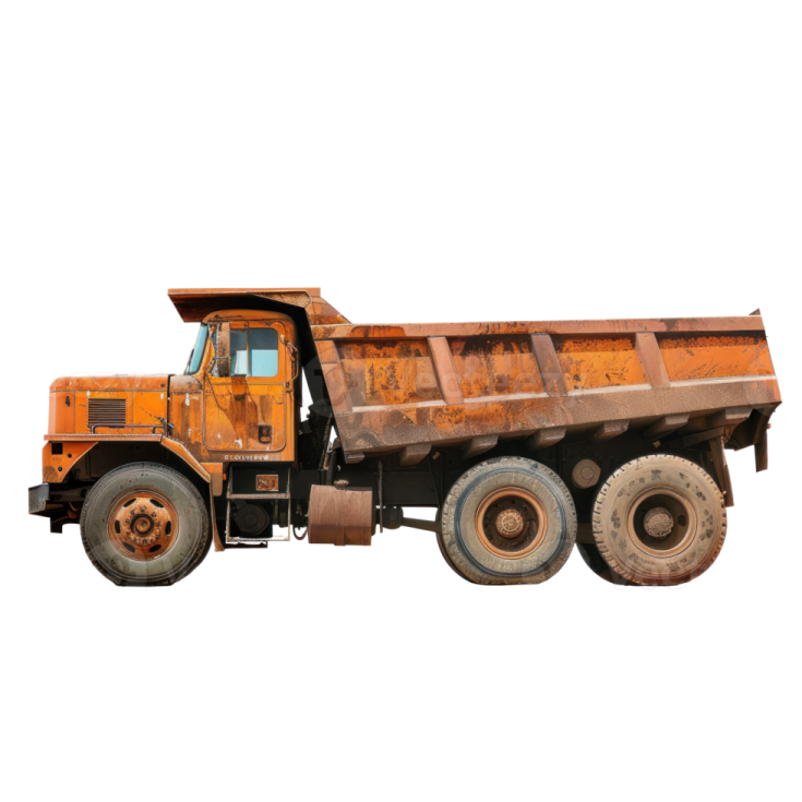 an old rusty dump truck on a white background