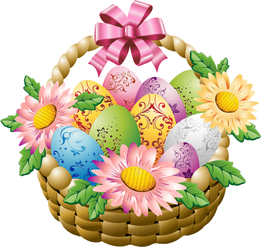 a basket filled with easter eggs and flowers