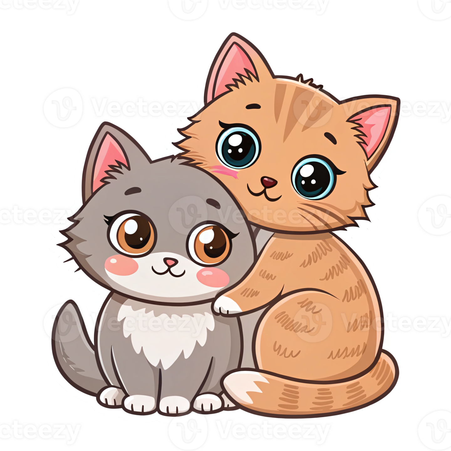 two cute kittens hugging on white background