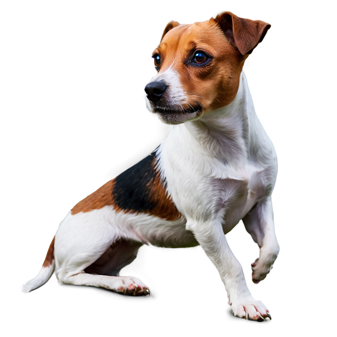 a small brown and white dog sitting on the ground