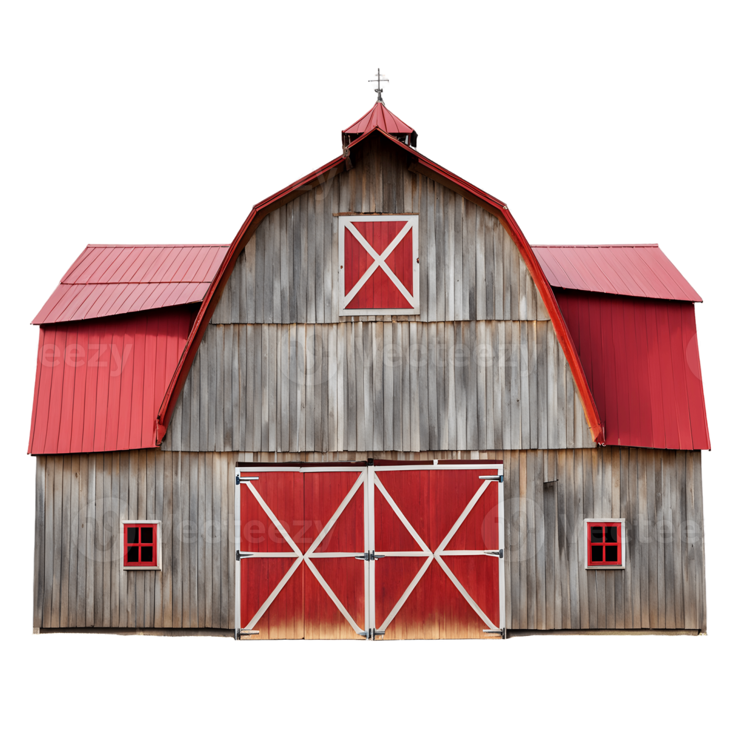 an old barn with a red roof