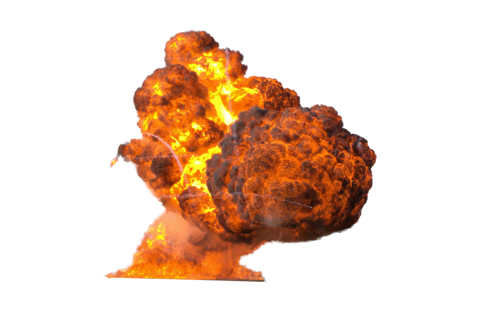 a large explosion of black and orange smoke