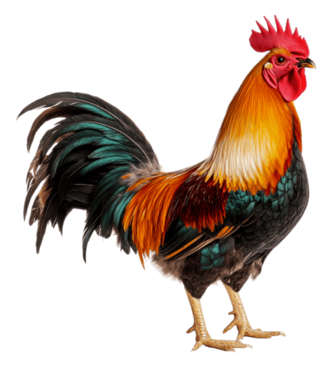a rooster is standing in front of a white background