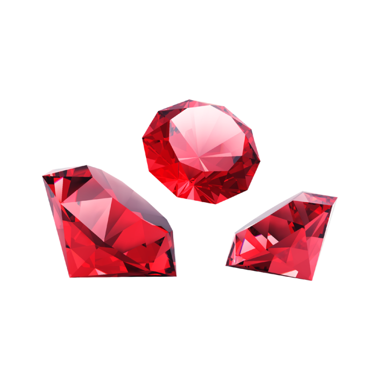 three red crystals on a white background