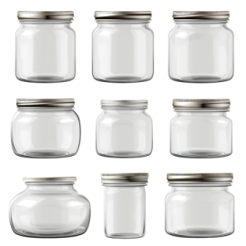 a set of glass jars with metal lids
