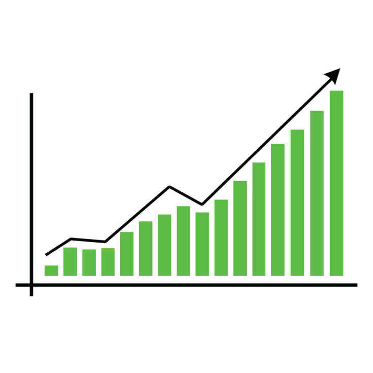 a bar chart with an arrow pointing upward