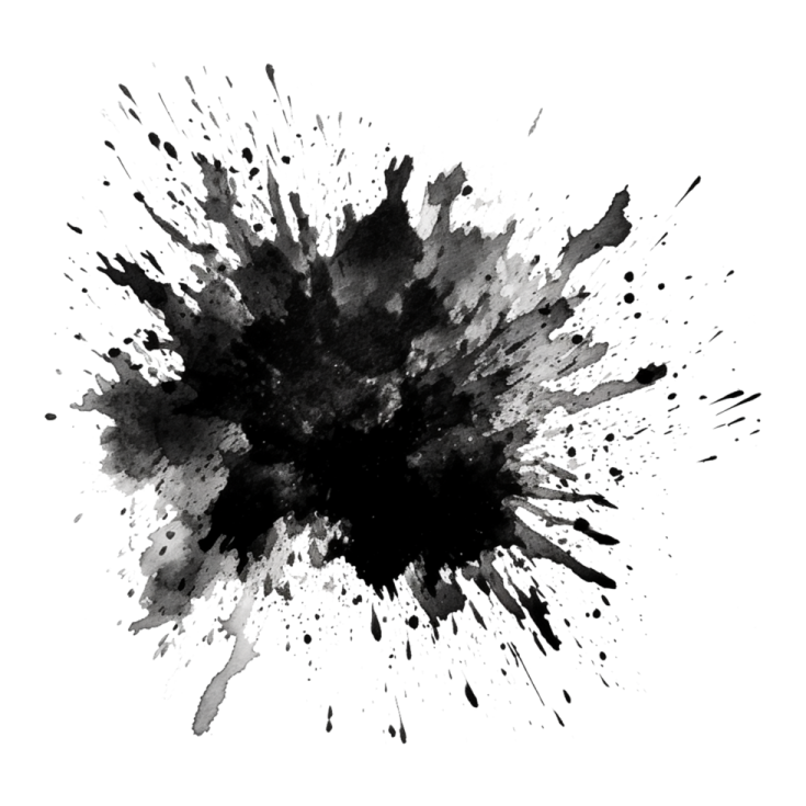 a black ink splash on a white background