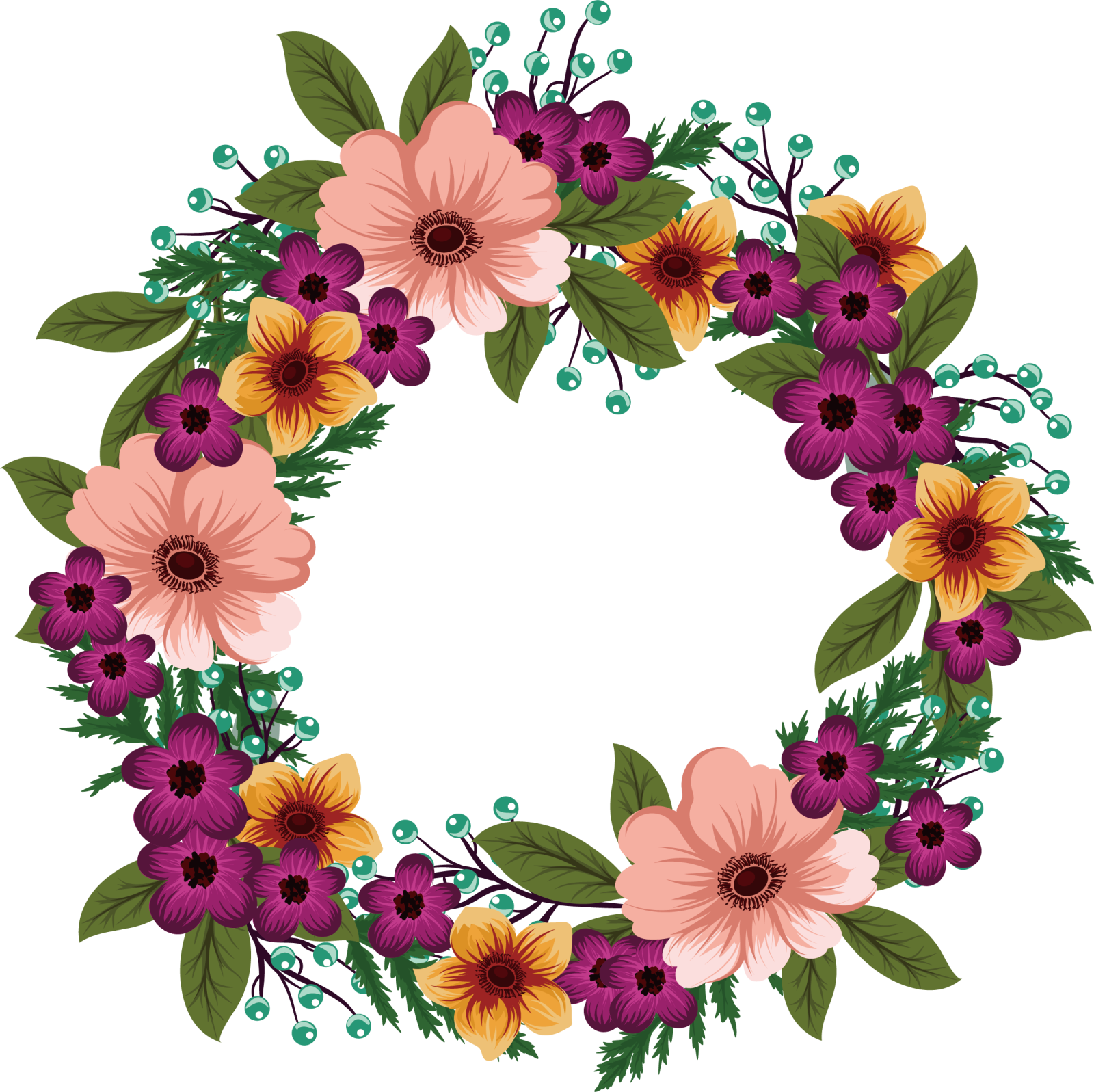 a wreath with flowers and leaves