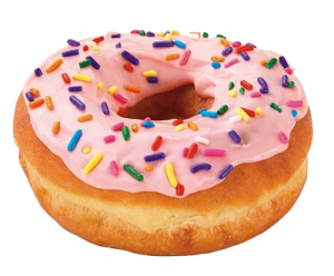 a dough with pink frosting and sprins