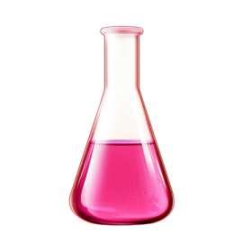 a pink liquid in a laboratory beakle
