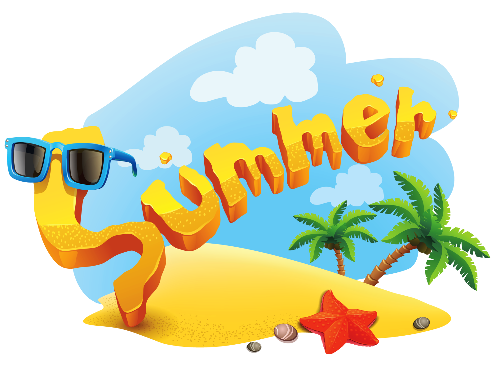 a cartoon character with sunglasses and a starfish on the beach