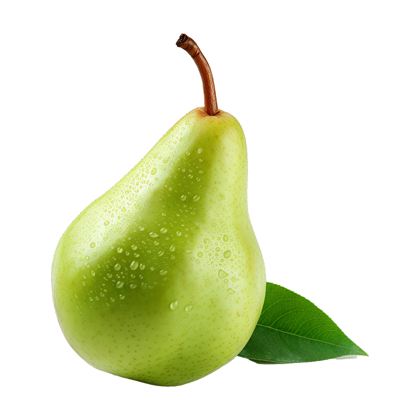 a green pear with water droplets on it