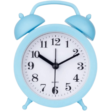 a blue alarm clock on a white background