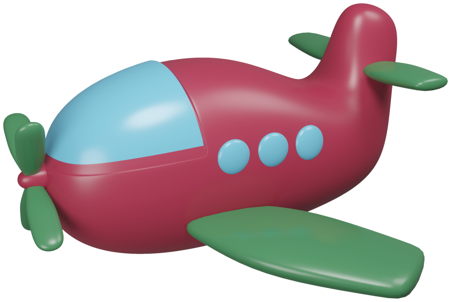a red toy plane with blue and green wings