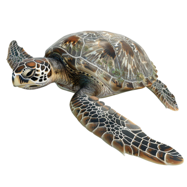 a green sea turtle on white background
