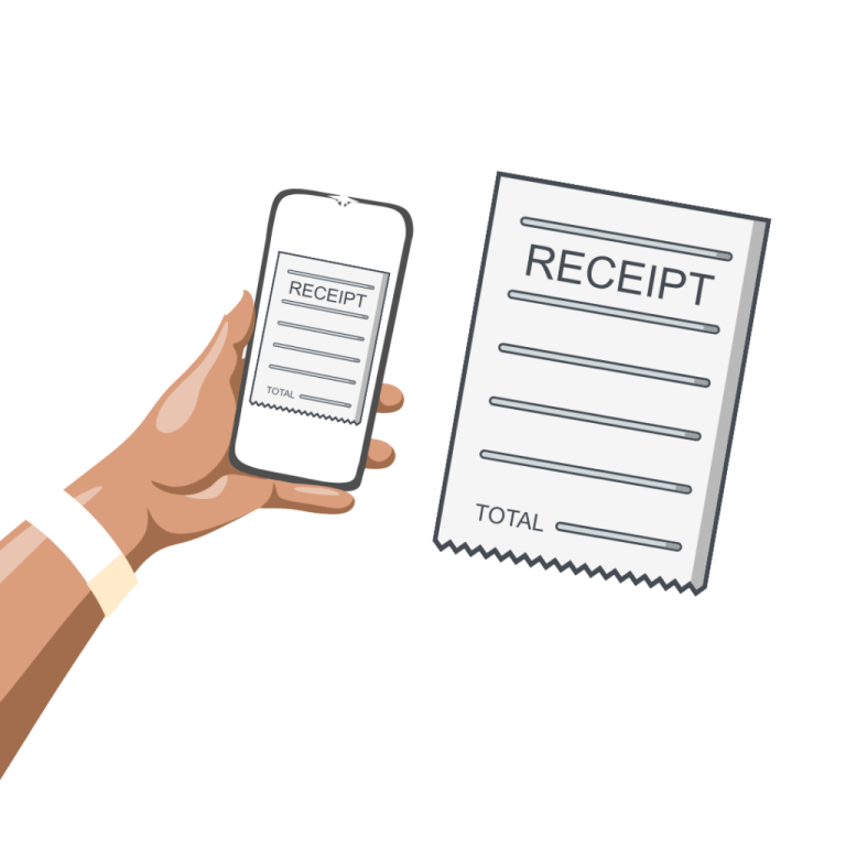 a hand holding a phone with a receipt on it