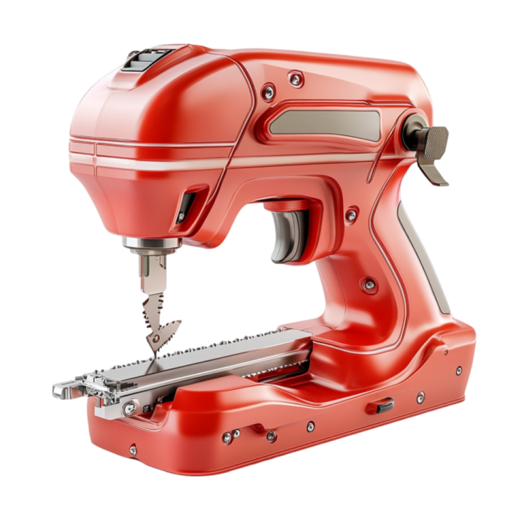 a red sewing machine on a white background