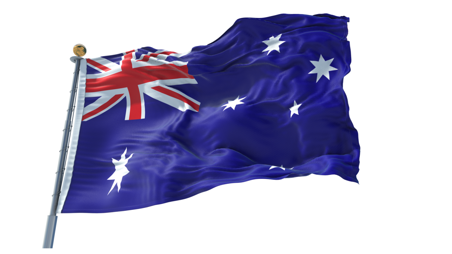 an australian flag flying in the wind