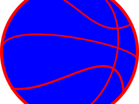 a blue basketball ball with red lines