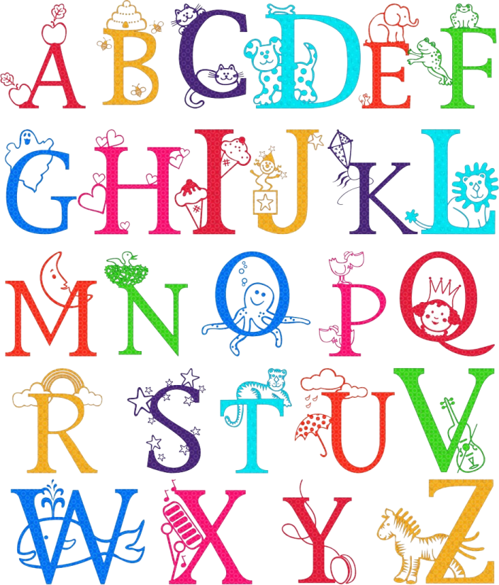 a colorful alphabet with animals and letters