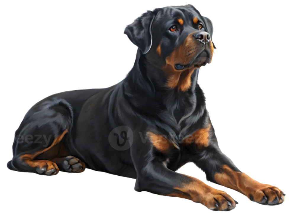 a black and brown dog laying down on the ground