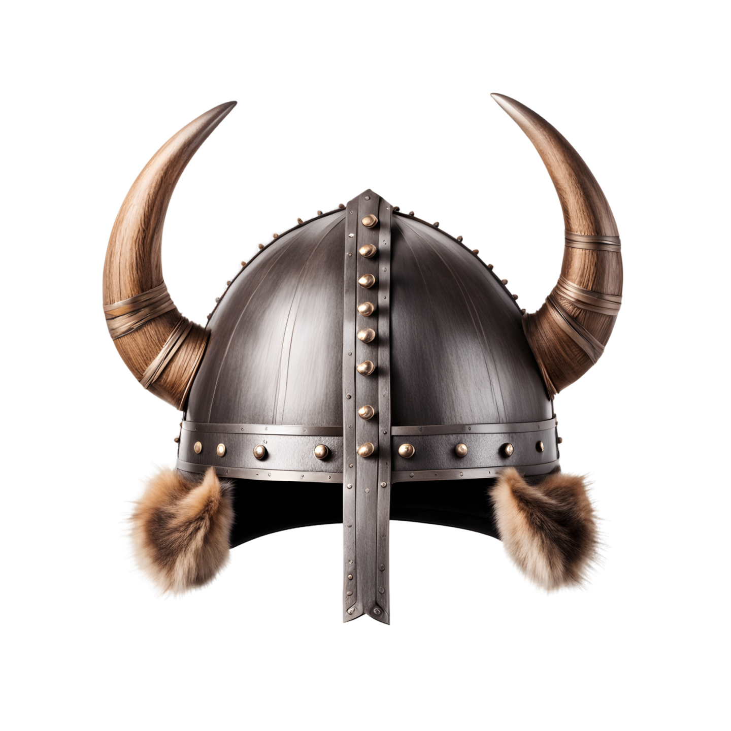 a helmet with horns and fur on it