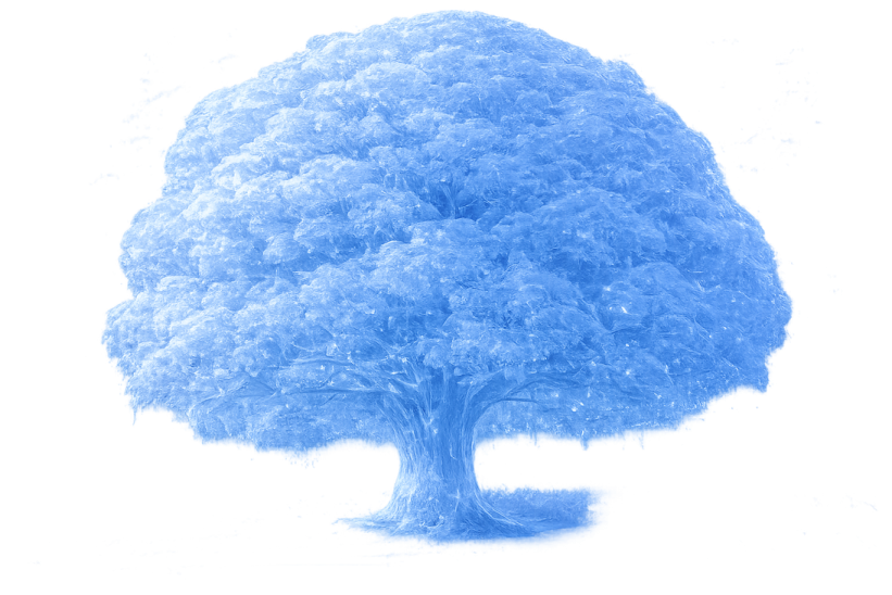 a blue tree on a white background
