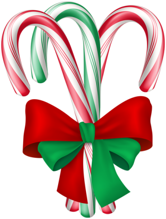 a candy cane with red and green ribbons