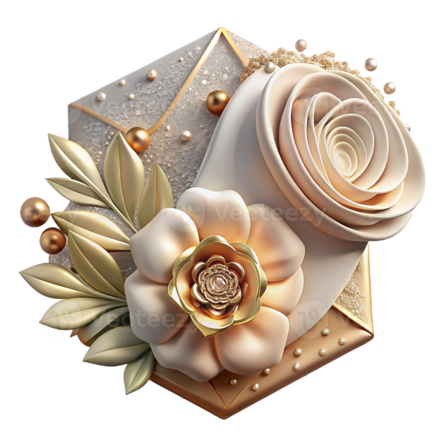 A gold and white rose with pearls