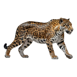 a jaguar walking across a white background
