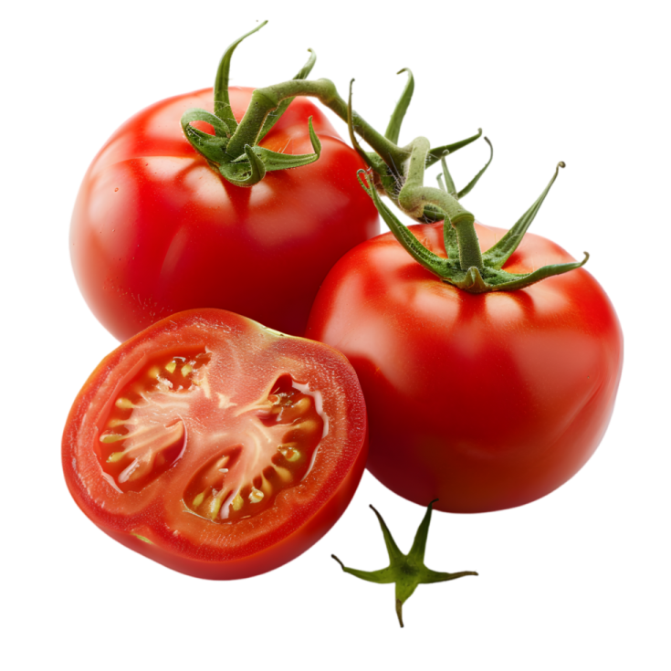 two tomatoes on a white background