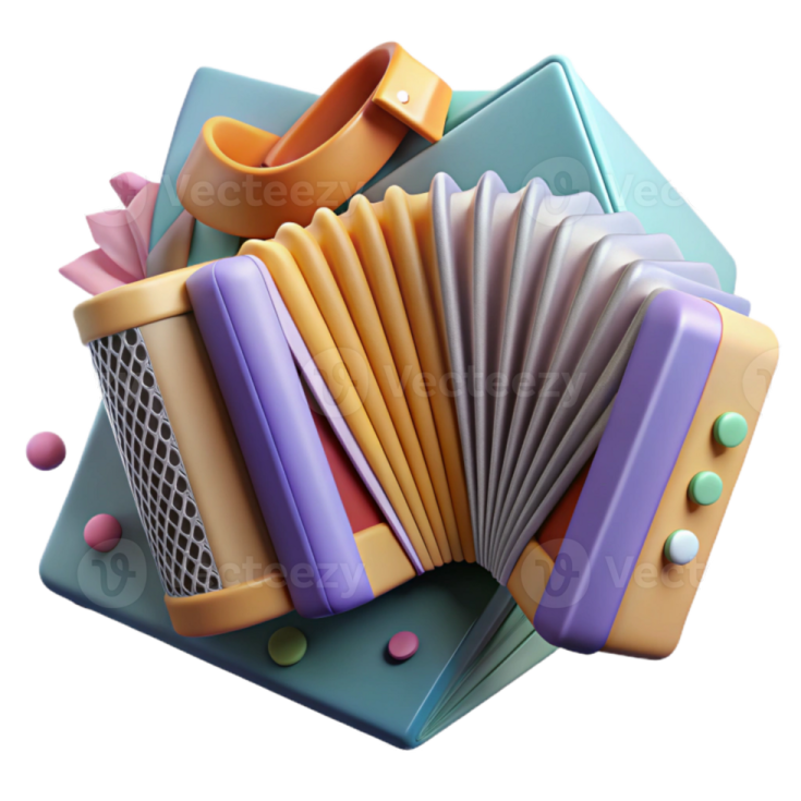 a bunch of colorful accordions on a white background