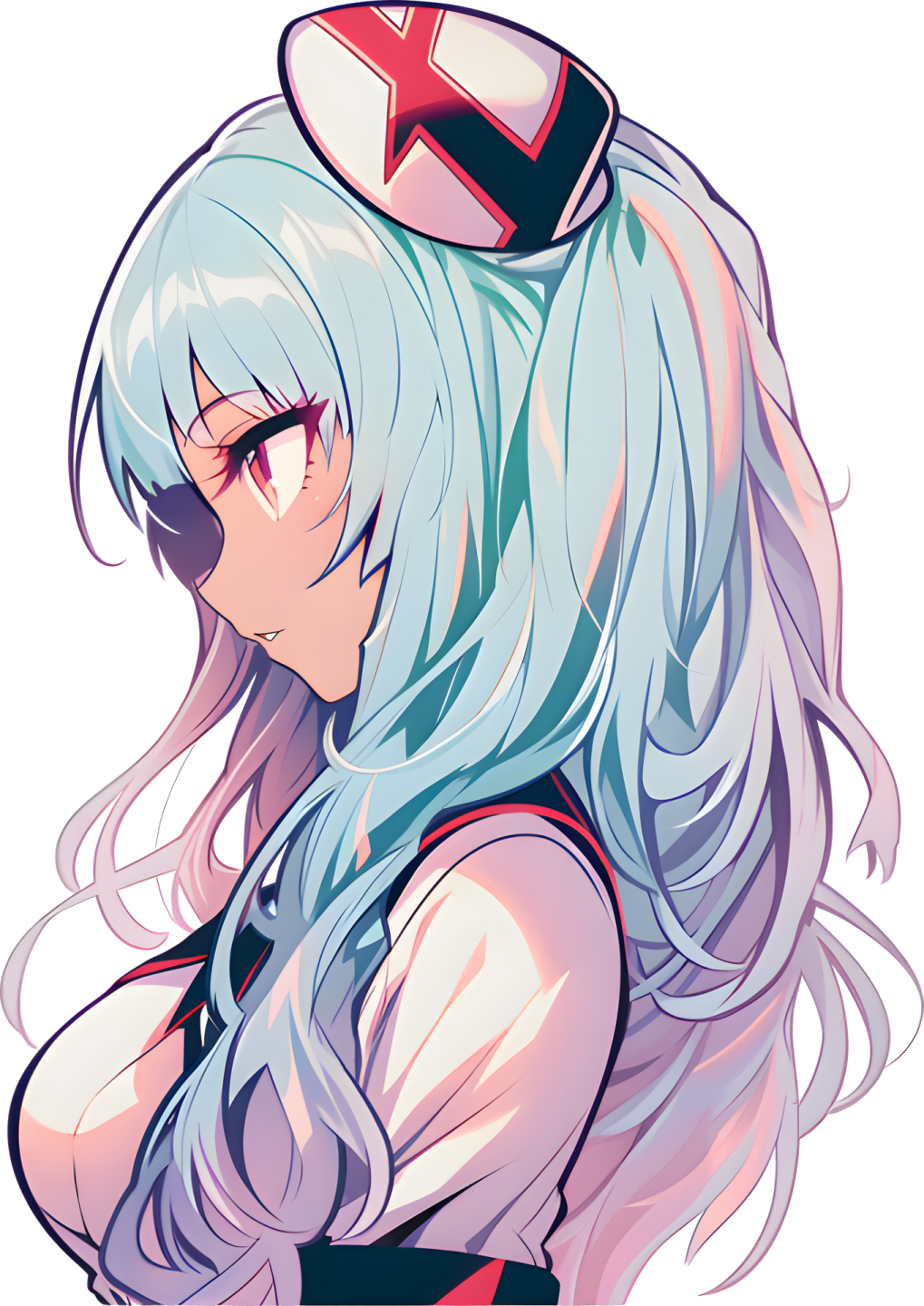 a drawing of a girl with long hair and blue eyes