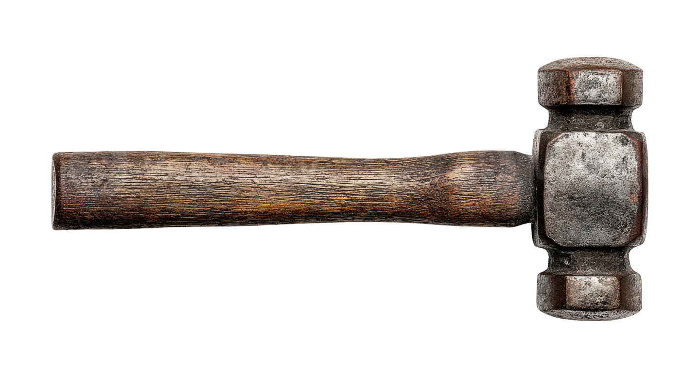 an old hammer on a white background