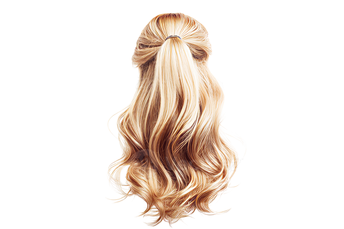 the back of a woman's long blonde hair