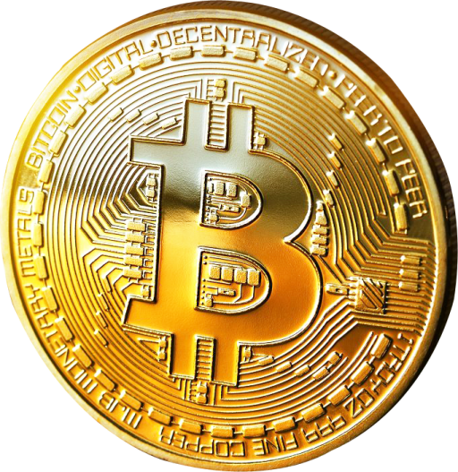 a golden bit coin on a white background