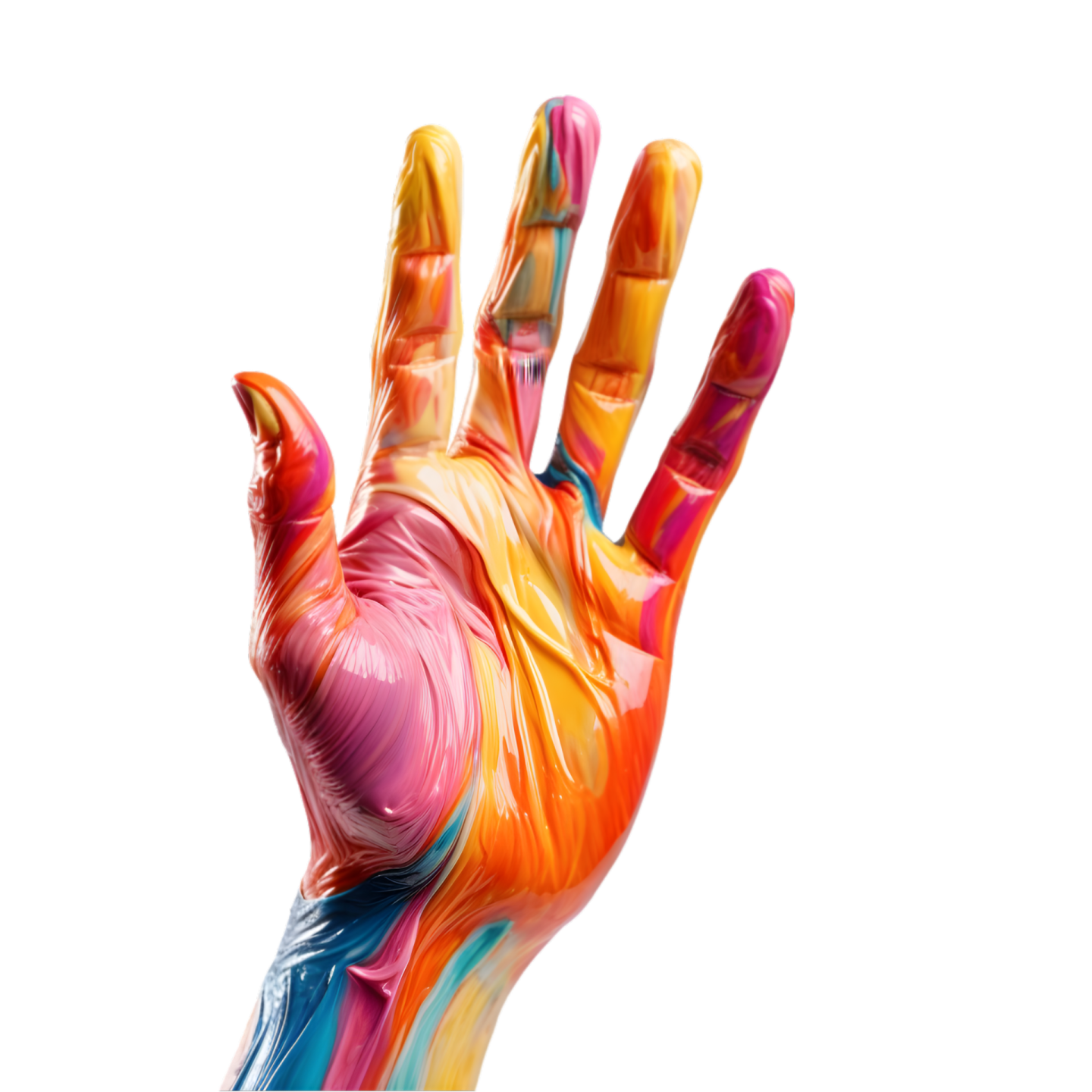 a person's hand painted in multi - colored paint