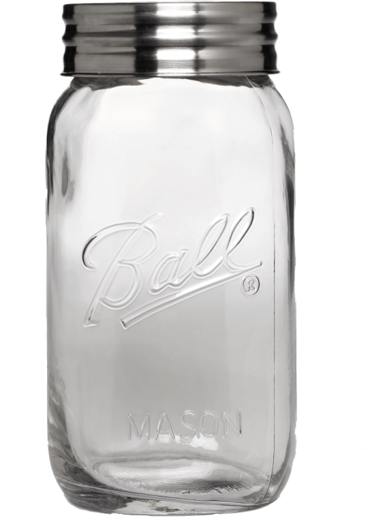 a glass mason jar with a metal lid